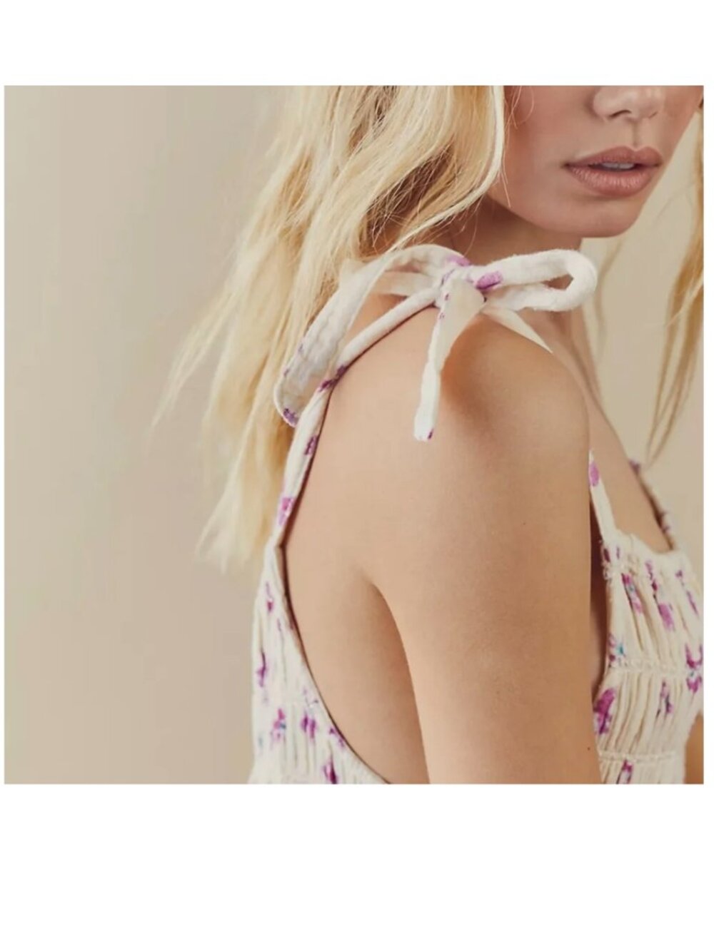 Free People Azure Midi Dress Floral Smocked Cotton Tie Strap Boho Sundress M - Picture 3 of 14